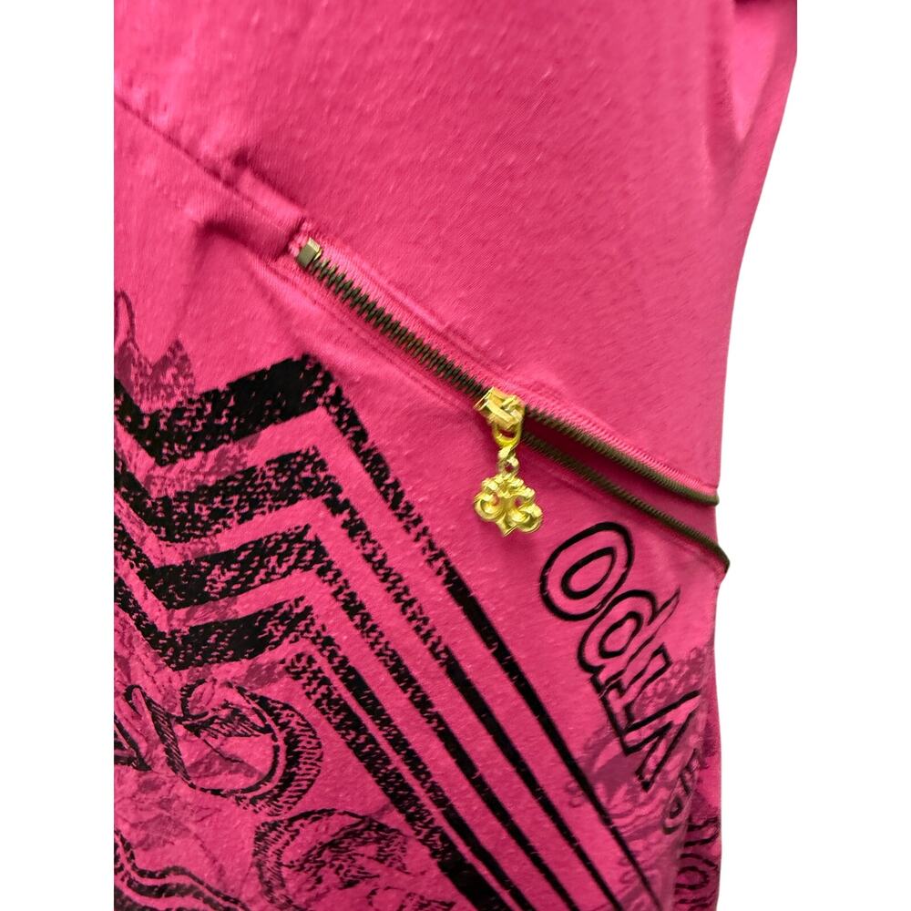 VTG Y2K Dereon Beyonce Womens Medium Fleur De Lis Pink BodyCon Dress Zip Midi - Picture 5 of 5